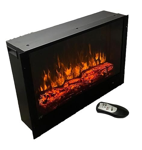 RVA Electric Fireplace 28 x 20 x 7 inches with Remote, No Heat, Matt Black