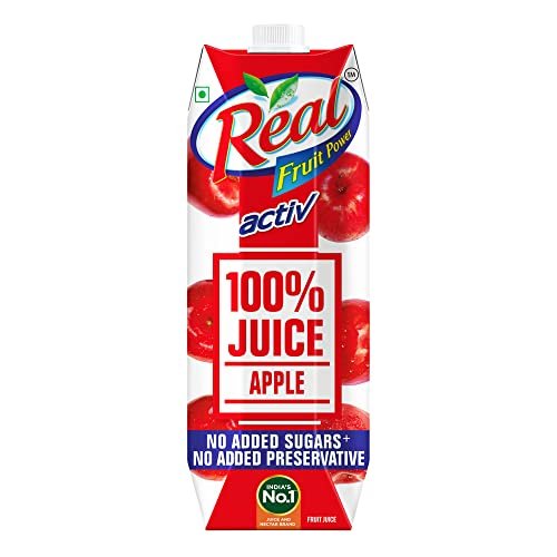 Real Activ Apple Fruit Juice - 1L | 100% No Added Sugars & Preservatives | Goodness of Best Apple | Tasty, Refreshing & Energizing Fruit Drink