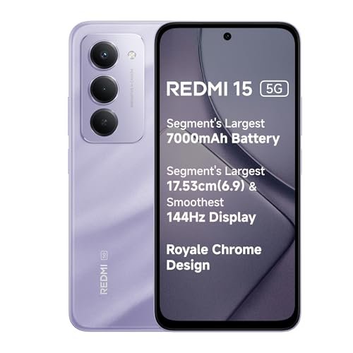 Redmi 15 5G Sandy Purple 6GB + 128GB | Segment's Largest 7000mAhA Battery | Segment's Largest Display 17.53cm(6.9) Up to 144Hz | Snapdragon 6s Gen 3 | 18W Reverse Charging | 50MP AI Dual Camera