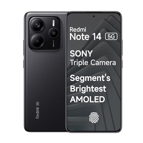 Redmi Note 14 5G (Titan Black, 6GB RAM 128GB Storage) | Global Debut MTK Dimensity 7025 Ultra | 2100 nits Segment Brightest 120Hz AMOLED | 50MP Sony LYT 600 OIS+EIS Triple Camera