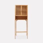 SHRAV Teak Wooden Multi-Functional Toilet Storage Rack Over The Toilet Cabinet with Louver Door for Bathroom Space-Saving Organizer for Toiletries & Towels (59L x 22W x 167 H inch)