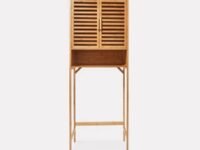 SHRAV Teak Wooden Multi-Functional Toilet Storage Rack Over The Toilet Cabinet with Louver Door for Bathroom Space-Saving Organizer for Toiletries & Towels (59L x 22W x 167 H inch)