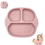 SNOWIE SOFT® Food Plate Silicone BPA Free Baby Food Plate, Silicone Baby Feeding Set with Suction Cup, with Spoon & Baby Use Fork, Dish Washer Safe (Pink)
