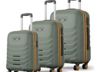 Safari Crescent 8 Wheels Set of 3 (Cabin + Medium + Large) Trolley Bags Hard Case Polycarbonate 360 Degree Wheeling Luggage, Travel Bags, Suitcase for Travel, Trolley Bags for Travel, Thyme Green