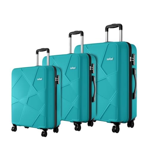 Safari Pentagon Pro 8 Wheels Set of 3 (Cabin + Medium + Large) Trolley Bags, Hard Case Polypropylene, 360º Wheeling Luggage, Suitcase for Travel, Cyan