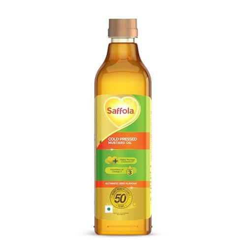 Saffola Cold Pressed Mustard Oil | 100% Cold Pressed Mustard Seed Oil | Helps Manage Cholesterol, Goodness of Omega 3 with Authentic Seed Flavour | 1L Pet Bottle