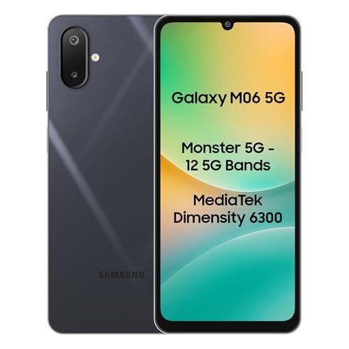 Samsung Galaxy M06 5G (Blazing Black, 4GB RAM, 128 GB Storage) | MediaTek Dimensity 6300 | AnTuTu Score 422K+ | 12 5G Bands | 25W Fast Charging | 4 Gen of OS Upgrades | Without Charger