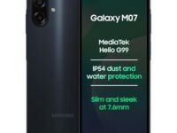 Samsung Galaxy M07 (Black, 4GB RAM, 64GB Storage) | MediaTek Helio G99 | IP54 Rating | 50MP Auto Focus Camera | 7.6mm Slim | 5000mAh Battery| 25W Fast Charging | 6 Gen of OS Upgrades | Without Charger