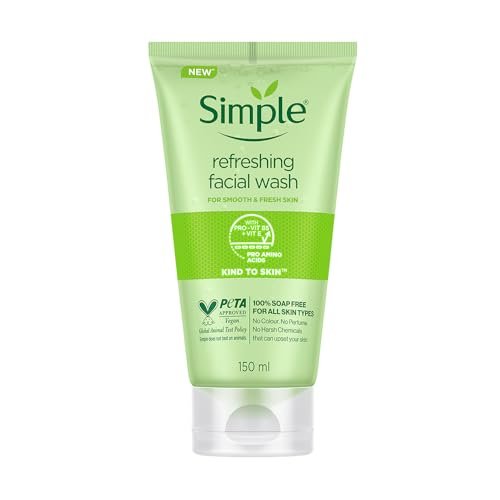 Simple Kind To Skin Refreshing Facial Wash 150 ml | 100% Soap-Free Facewash that doesn't dry out your skin| For All Skin Types