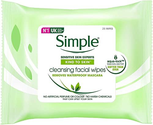 Simple Kind to Skin Cleansing Facial Wipes| For all Skin Types| No Perfume| No Harsh Chemicals & No Alcohol| Tested on Sensitive Skin, 25 wipes