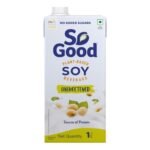 So Good Plant Based Soy Beverage Unsweetened 1 L | Lactose Free | No Added Sugar | Gluten Free | No Preservatives | Zero Cholesterol | Dairy Free |NON GMO Soybean