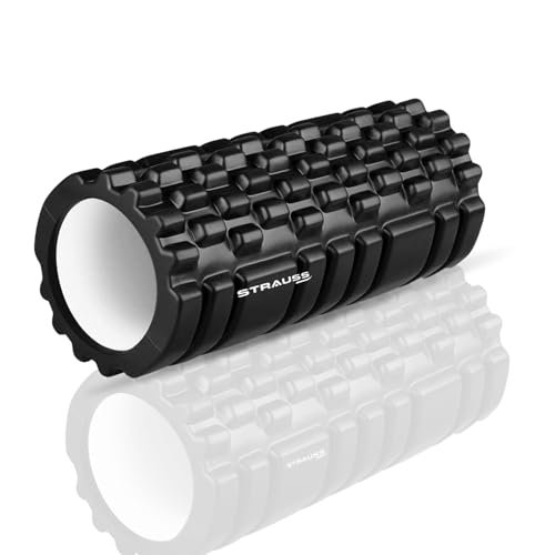 Strauss Deep Tissue Massage Foam Roller|High-Density Muscle Roller for Myofascial Release, Physical Therapy, Yoga, Pilates|Exercise Equipment for Deep Tissue Massage and Muscle Relief|33cm,(Black)
