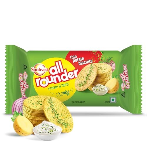 Sunfeast All Rounder, Thin, Light & Crunchy Potato Biscuit With Cream & Herb Flavour, Milk Solids,70.5 Gram