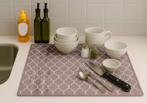 U & U UNIQUE UTILITIES Microfiber Dish Drying Mat (50 x 38 cm) | Kitchen Mat for Counter | Quick Dry Water Absorbent Mat | Placemat for Dish Drying | Super Draining Mat for Kitchen (Grey)