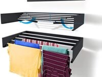 UmI. 1 Pc Metal Rust Free Wall Mounting Foldable Laundry Clothes Drying Rack, Retractable, Folding Clothes Drying Racks Stand Hidden Types Towel Holder