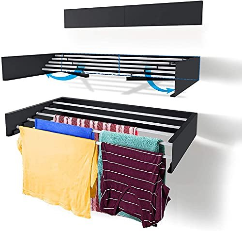 UmI. 1 Pc Metal Rust Free Wall Mounting Foldable Laundry Clothes Drying Rack, Retractable, Folding Clothes Drying Racks Stand Hidden Types Towel Holder