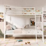 Universe Furniture Hife Twin Metal Bunk Cot Bed Single (Bottom) + Single (Top) - Frame (Ivory, Matte) (Powder Coated) (3.6 X 6 Feet, with Mattress)