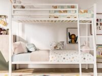 Universe Furniture Hife Twin Metal Bunk Cot Bed Single (Bottom) + Single (Top) - Frame (Ivory, Matte) (Powder Coated) (3.6 X 6 Feet, with Mattress)