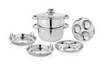 Urban Spoon Stainless Steel Steamer 2 Tier, Multi Cooking Steamer Set, Idli Cooker, Dhokla Cooker, 2 Pcs Idli Plates, 2 Pcs Dhokla Plates 4500 Ml - 20 Cm