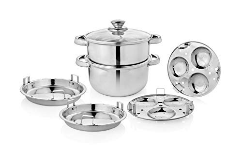 Urban Spoon Stainless Steel Steamer 2 Tier, Multi Cooking Steamer Set, Idli Cooker, Dhokla Cooker, 2 Pcs Idli Plates, 2 Pcs Dhokla Plates 4500 Ml - 20 Cm
