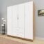VIKI Wardrobe | Wooden Almirah for Clothes,Door for Bedroom, 4 Door Wardrobe with Drawer & Hanging Space (Brussel Walnut, Frosty White - 40D x 160W x 180H) | 1 Year Warranty | Free Assembly