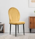 Vergo Bloom Velvet Dining Chair, Cushion Seat, Wooden Frame, Metal Legs, Premium Accent Chair for Living Room, Bedroom, Dining Room, Cafe & Restaurant (Light Mustard)