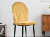 Vergo Bloom Velvet Dining Chair, Cushion Seat, Wooden Frame, Metal Legs, Premium Accent Chair for Living Room, Bedroom, Dining Room, Cafe & Restaurant (Light Mustard)