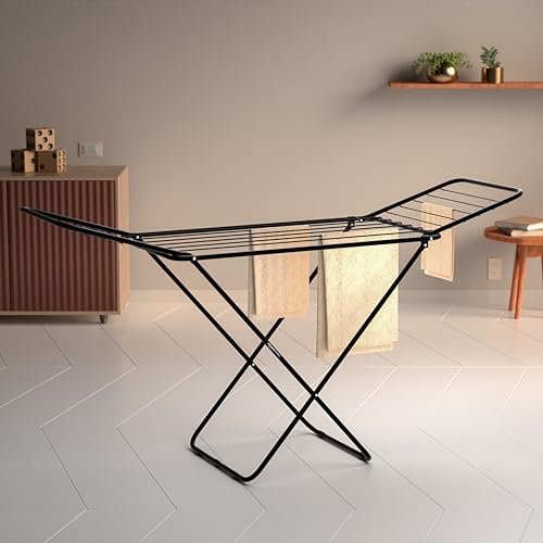 amazon basics Premium Cloth Drying Stand - 3 Way Folding, 42 Feet Drying Length, Lightweight, 20 Drying Rails (Black) Alloy Steel Pack of 1