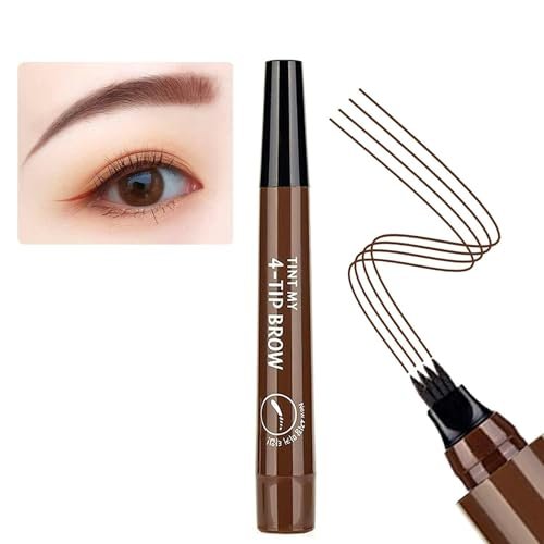 kroywen Waterproof 4 Points Microblading Eyebrow Pen with a Micro-Fork Tip Applicator Creates Flawless Natural Looking Eyebrows SmudgeProof Eyebrow Pencil (Dark Brown)