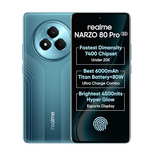 realme NARZO 80 Pro 5G (Racing Green,8GB+256GB) | Segment's 1st MediaTek Dimensity 7400 Chipset | 6000mAh Titan Battery + 80W Ultra Charge | 4500nits HyperGlow Esports Display | IP69 Waterproof