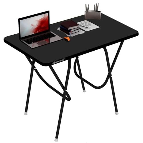 wow craft Multi-Purpose Portable & Foldable Wooden Table Desk | Engineered Plywood Top with Powder Coated Finish for Home & Office | 90x60x75 cm (FS Black)