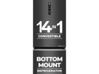 Haier 325 L 3 Star Frost Free Bottom Mount Double Door Refrigerator|Convertible 14-in-1|Jhukna Mat-Bottom Freezer|Digital Display Panel|Triple Inverter|Twist Ice Maker (HEB-333GB-P, Graphite Black)