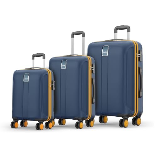 Safari Medium Thorium Neo 8 Wheels 55,66 and 77 Cm Small, and Large 4 Wheel Inline 3 Trolley Bags Polycarbonate 360 Degree Wheeling System Luggage,4 Wheel Inline Trolley Bags,Graphite Blue