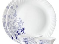 Larah by Borosil Blue Eve Silk Series Opalware Dinner Set | 6 Pieces for Family of 2 | Microwave & Dishwasher Safe | Bone-Ash Free | Crockery Set for Dining & Gifting | Plates & Bowls | White