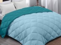 AYKA Reversible Comforter 220 GSM Microfiber Reversible AC Comforter/Blanket for Winter/Quilt/Duvets for King Size Double Bed Comforter (90 * 100, Teal & SkyBlue)