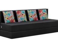 Rosebell Foldable Four Seater Sofa Cum Bed, Sofa Bed 6 X 6 Feet, Jute Fabric- Washable Cover- Including 4 Cushion Perfect for Home & Office for Guests(Black Color)