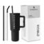 Tumbler with lid and Straw 1200ML Cup Stainless Steel Vacuum Insulated Tumbler for Water, Iced Tea or Coffee 1.2L Office Gym Travelling (Black Custome)