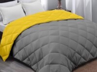 AYKA Reversible Comforter 220 GSM Microfiber Reversible AC Comforter/Blanket for Winter/Quilt/Duvets for King Size Double Bed Comforter (90 * 100, Yellow & Grey)| TC - 220