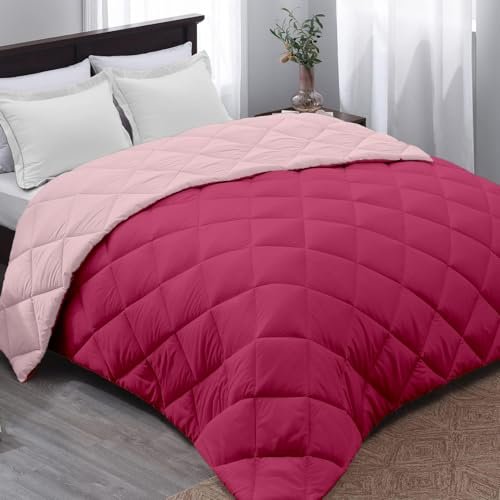 AYKA Reversible Comforter 220 GSM Microfiber Reversible AC Comforter/Blanket for Winter/Quilt/Duvets for King Size Single Bed Comforter (60 * 90, Pink & Peach)
