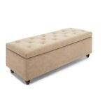 2 Seater Upholstered Ottoman Bench with Storage Settee Sofa Couch Button Tufted Pouffe for Living Room Bedroom Office (Beige)