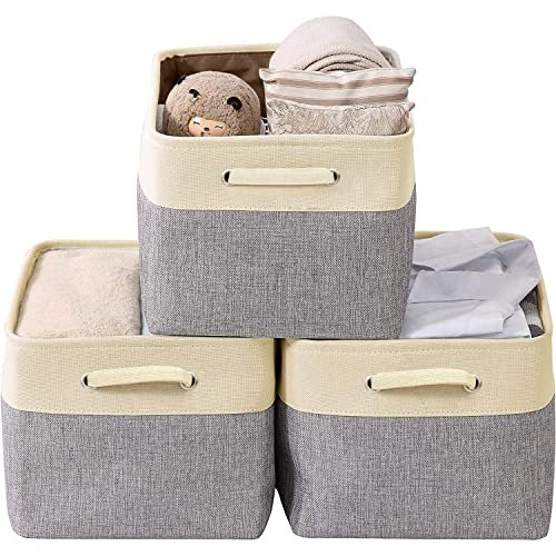ABOUT SPACE 3 Pcs Wardrobe Organizer for Clothes| Closet Dresser Drawer Baskets for Undergarments, Toys, Books, Socks, Scarf, Tie Storage Box with Handles (Grey)