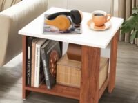 ABOUT SPACE Wooden Side Table - Night Stand & End Table Organiser - Space Saver Storage Organizer - Bedside Furniture for Bedroom,Living Room,Hallway(White & Oak Red L 47 x B 40 x H 42 cm)