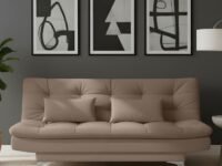 AMATA Eagle Solid Wood 3 Seater Sofa Cum Bed Camel Suede velevt Fabric with Two Cushions Perfect for Home Living Office Room and Guests (Camel, Medium)(3 Years Warranty)