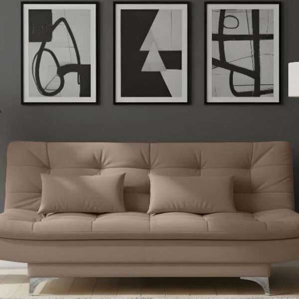 AMATA Eagle Solid Wood 3 Seater Sofa Cum Bed Camel Suede velevt Fabric with Two Cushions Perfect for Home Living Office Room and Guests (Camel, Medium)(3 Years Warranty)