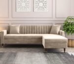 AMATA Elegant Solid Wood 4 Seater Sofa Set with Two Cushions Perfect for Home Office Guests Living Room (Cream, 4 Seater Sofa)