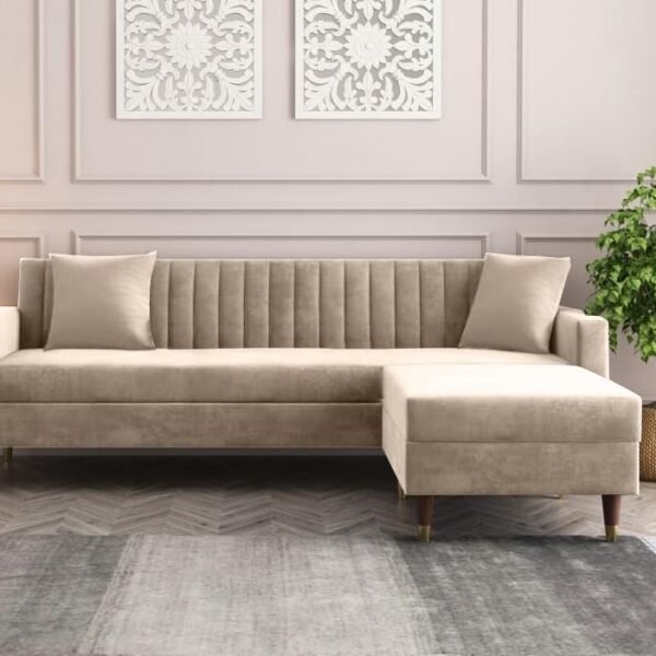 AMATA Elegant Solid Wood 4 Seater Sofa Set with Two Cushions Perfect for Home Office Guests Living Room (Cream, 4 Seater Sofa)