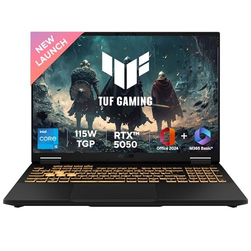 ASUS TUF F16,13th Gen,Intel Core i5-13450HX,Gaming Laptop(RTX 5050-8GB/115W TGP/16GB RAM/1TB SSD/FHD+/16"/165Hz/90Whr/Windows 11/M365 Basic (1Year)*/Office Home 2024/Jaeger Gray/2.5 Kg)FX608JH-RV057WS
