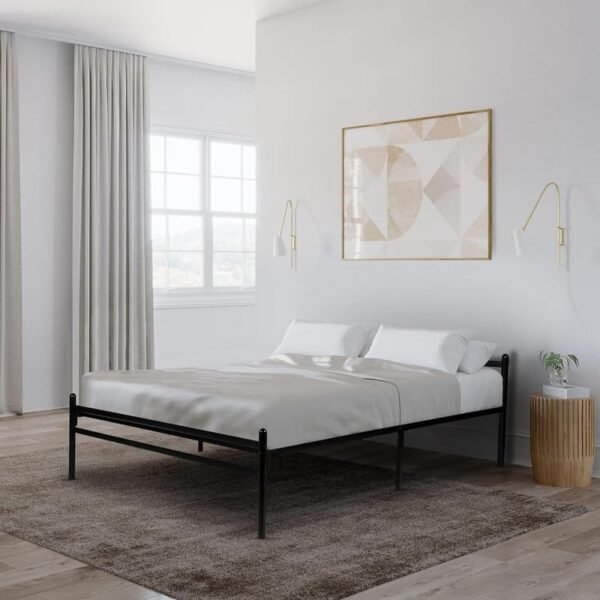 Aiden Metal Bed Extra Size Without Storage | Wrought Iron Extra Single Cot Bed for Bedroom with Headboard and Footboard | Matte Finish Black (75x36)