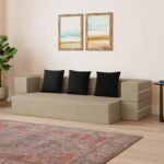 Amazon Brand - Solimo Casaan 3 Seater Foldable Sofa Cum Bed (PU Foam with Fabric, Beige, 75x48x10 inches)