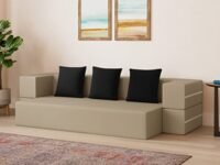 Amazon Brand - Solimo Casaan 3 Seater Foldable Sofa Cum Bed (PU Foam with Fabric, Beige, 75x48x10 inches)
